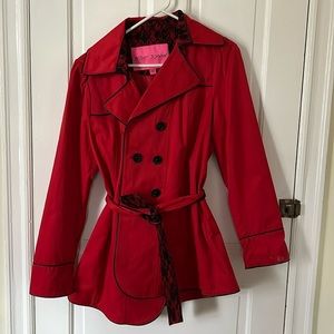Betsey Johnson jacket, red with black piping and lace, large - never worn